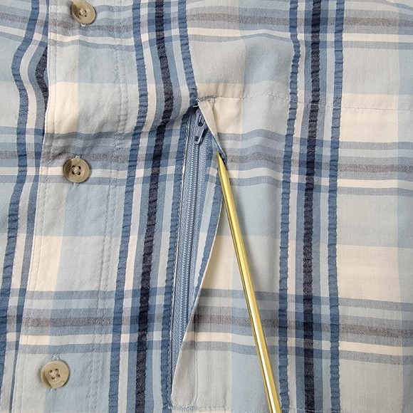 Vintage Woolrich Mens XL Blue Plaid Zipper Pocket Short Sleeve‎ Vented Shirt - Picture 6 of 10